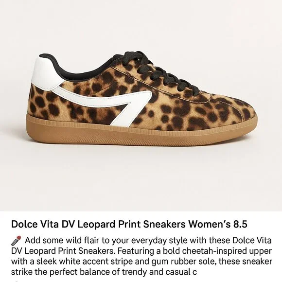 Dolce Vita Leopard Print Sneakers with Black and White Accents - Picture 1 of 9